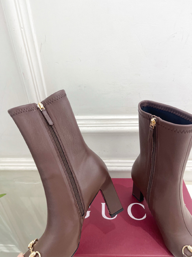 グッチ直営アウトレット店 靴 GUCCI グッチ ショートブーツ レディース ブラウン レザー ホースビット スクエアトゥ グッチ ハイヒール - 画像 (7)