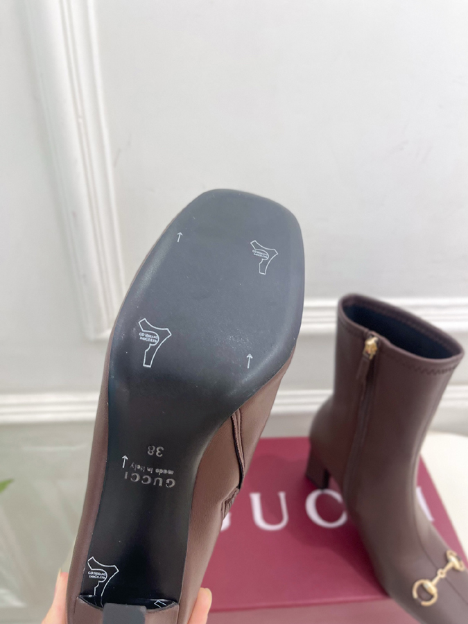 グッチ直営アウトレット店 靴 GUCCI グッチ ショートブーツ レディース ブラウン レザー ホースビット スクエアトゥ グッチ ハイヒール - 画像 (9)
