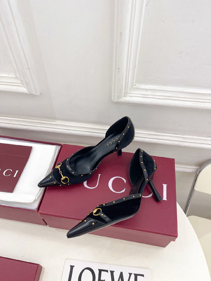 グッチ直営アウトレット店 靴 GUCCI グッチ パンプス レディース ブラック レザー ホースビット スタッズ ポインテッドトゥ グッチサ ハイヒール - 画像 (3)