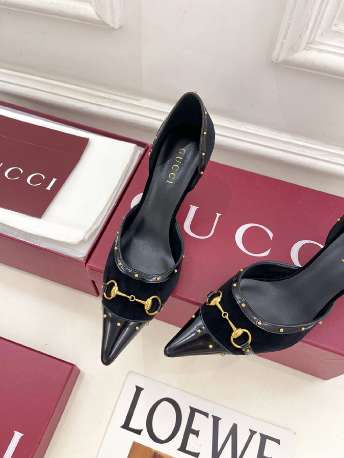グッチ直営アウトレット店 靴 GUCCI グッチ パンプス レディース ブラック レザー ホースビット スタッズ ポインテッドトゥ グッチサ ハイヒール - 画像 (5)