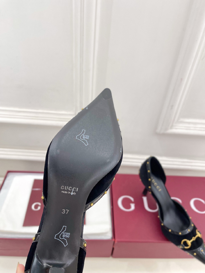 グッチ直営アウトレット店 靴 GUCCI グッチ パンプス レディース ブラック レザー ホースビット スタッズ ポインテッドトゥ グッチサ ハイヒール - 画像 (8)