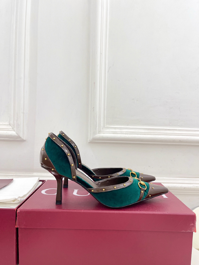 グッチ直営アウトレット店 靴 GUCCI グッチ スリングバック パンプス レディース グリーン ホースビットポインテッドトゥ グッチ スタッズ ハイヒール - 画像 (2)