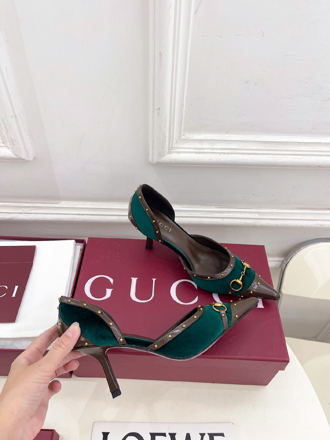グッチ直営アウトレット店 靴 GUCCI グッチ スリングバック パンプス レディース グリーン ホースビットポインテッドトゥ グッチ スタッズ ハイヒール - 画像 (4)