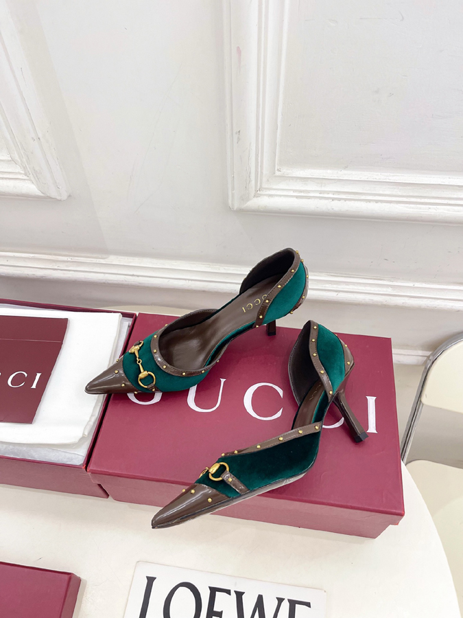 グッチ直営アウトレット店 靴 GUCCI グッチ スリングバック パンプス レディース グリーン ホースビットポインテッドトゥ グッチ スタッズ ハイヒール - 画像 (5)
