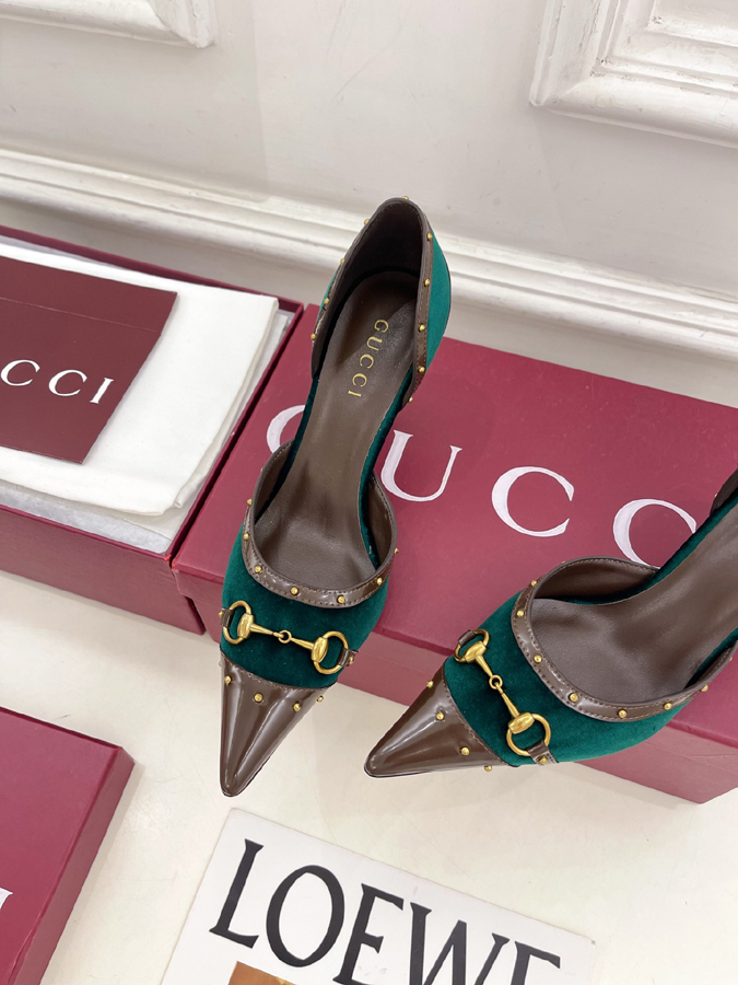 グッチ直営アウトレット店 靴 GUCCI グッチ スリングバック パンプス レディース グリーン ホースビットポインテッドトゥ グッチ スタッズ ハイヒール - 画像 (6)