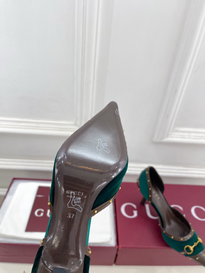 グッチ直営アウトレット店 靴 GUCCI グッチ スリングバック パンプス レディース グリーン ホースビットポインテッドトゥ グッチ スタッズ ハイヒール - 画像 (9)