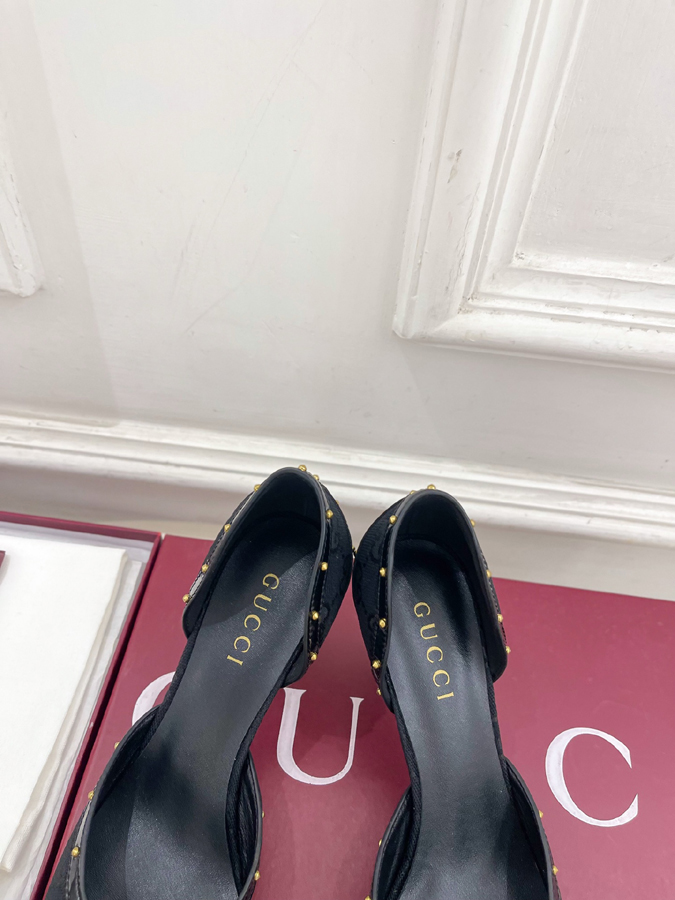グッチ直営アウトレット店 靴 GUCCI グッチ スリングバック パンプス レディース ブラック ホースビット スタッズ ポインテッドトゥ ハイヒール グッチ GGキャンバス - 画像 (7)