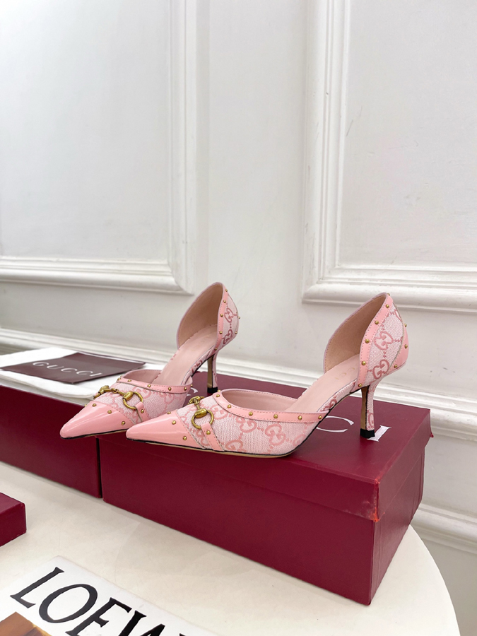 グッチ直営アウトレット店 靴 GUCCI グッチ サヴォア スリングバック パンプス レディース ピンク ホースビット スタッズ ポインテッドトゥ ハイヒール - 画像 (3)