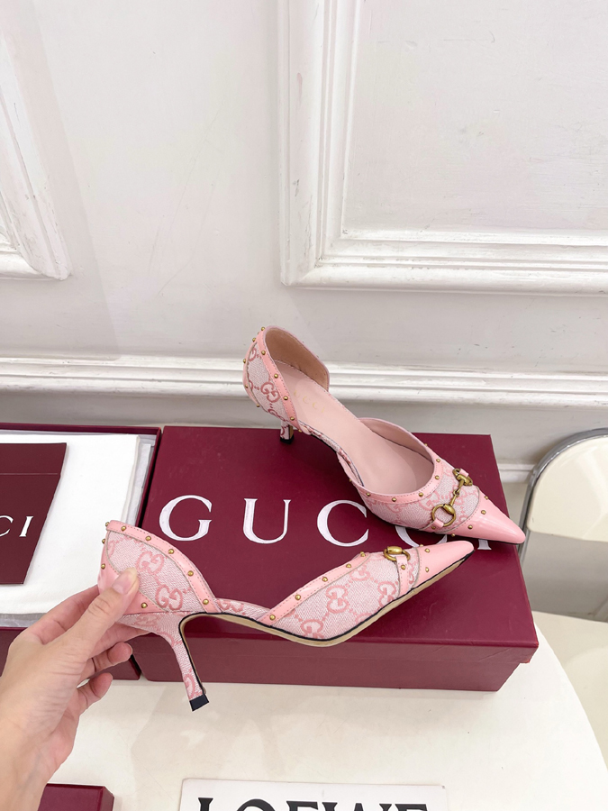 グッチ直営アウトレット店 靴 GUCCI グッチ サヴォア スリングバック パンプス レディース ピンク ホースビット スタッズ ポインテッドトゥ ハイヒール - 画像 (4)