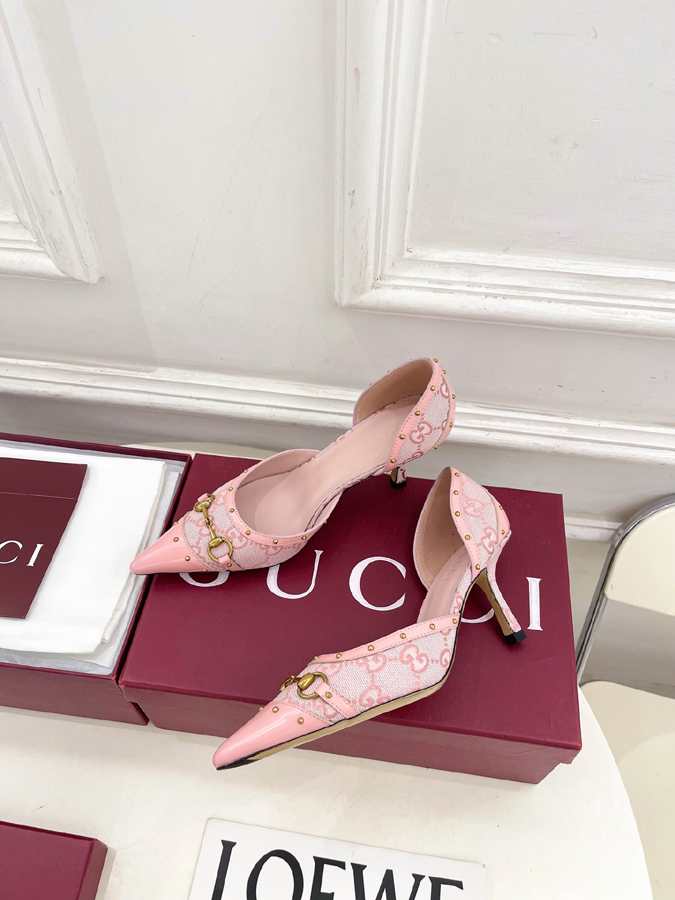 グッチ直営アウトレット店 靴 GUCCI グッチ サヴォア スリングバック パンプス レディース ピンク ホースビット スタッズ ポインテッドトゥ ハイヒール - 画像 (5)