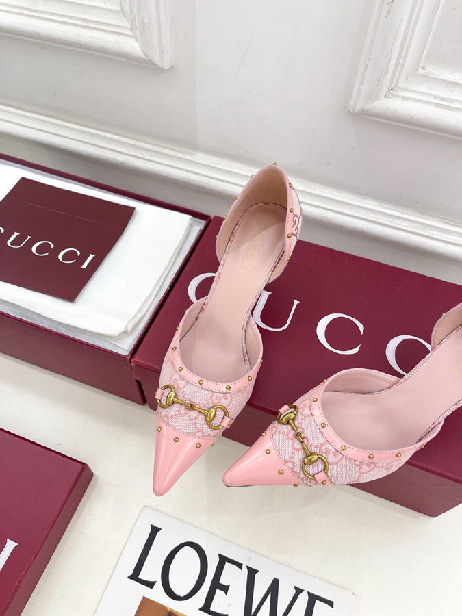 グッチ直営アウトレット店 靴 GUCCI グッチ サヴォア スリングバック パンプス レディース ピンク ホースビット スタッズ ポインテッドトゥ ハイヒール - 画像 (6)