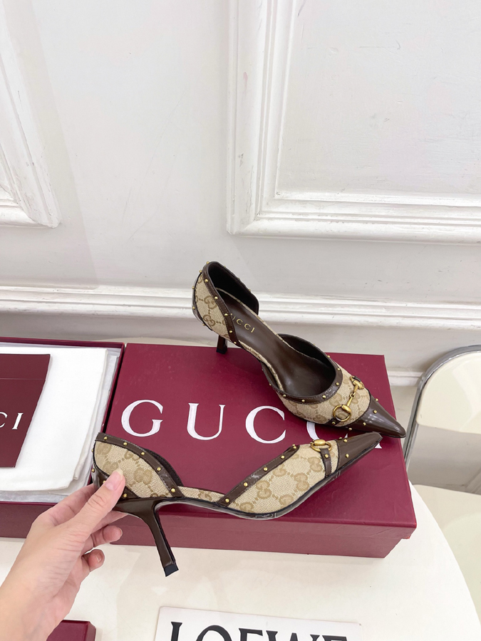グッチ直営アウトレット店 靴 GUCCI スリングバック パンプス ブラウン ホースビット スタッズ ポインテッドトゥ グッチ レディース ハイヒール - 画像 (4)