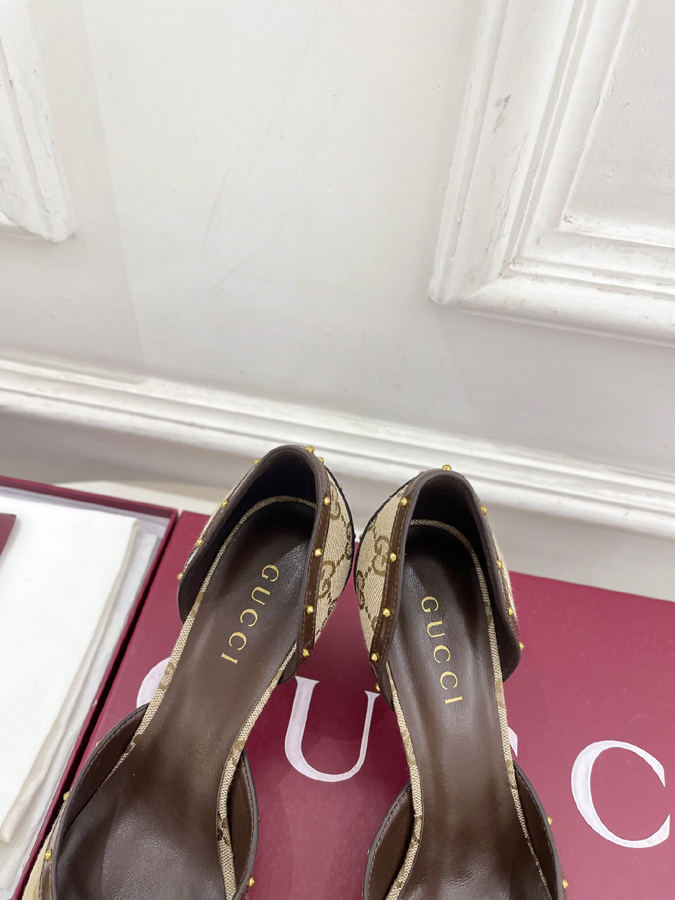 グッチ直営アウトレット店 靴 GUCCI スリングバック パンプス ブラウン ホースビット スタッズ ポインテッドトゥ グッチ レディース ハイヒール - 画像 (7)