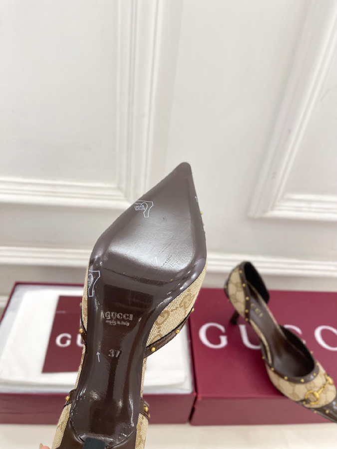 グッチ直営アウトレット店 靴 GUCCI スリングバック パンプス ブラウン ホースビット スタッズ ポインテッドトゥ グッチ レディース ハイヒール - 画像 (9)