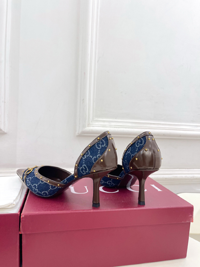 グッチ直営アウトレット店 靴 GUCCI パンプス ネイビー GGデニム ホースビット スタッズ ポインテッドトゥ ハイヒール グッチ スリングバック - 画像 (8)