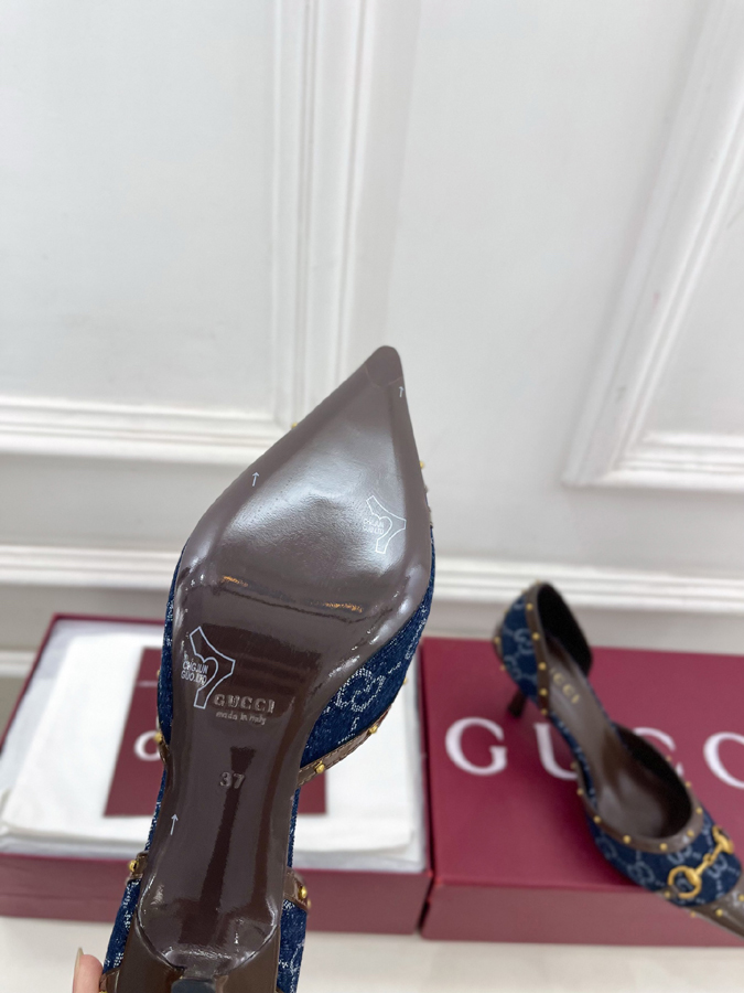 グッチ直営アウトレット店 靴 GUCCI パンプス ネイビー GGデニム ホースビット スタッズ ポインテッドトゥ ハイヒール グッチ スリングバック - 画像 (9)