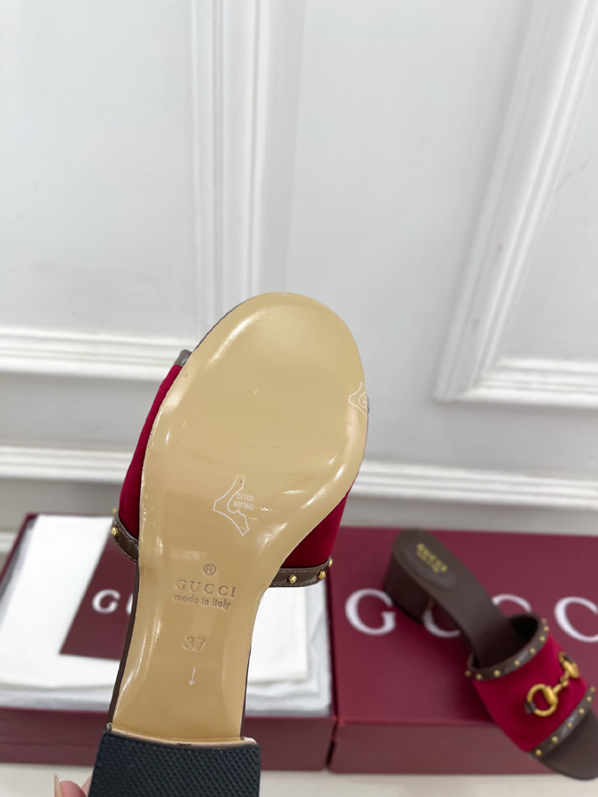 グッチ直営アウトレット店 靴 GUCCI グッチ Felice スライドサンダル ミュール スエード ホースビット スタッズ ブロックヒール グッチ ヒール - 画像 (9)