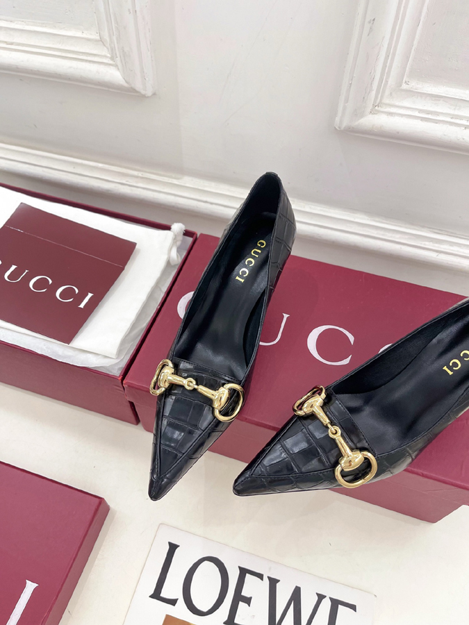 グッチ直営アウトレット店 靴 GUCCI グッチ パンプス ハイヒール クロコ型押しレザー ホースビット グッチ ポインテッドトゥ グッチ ヒール - 画像 (6)