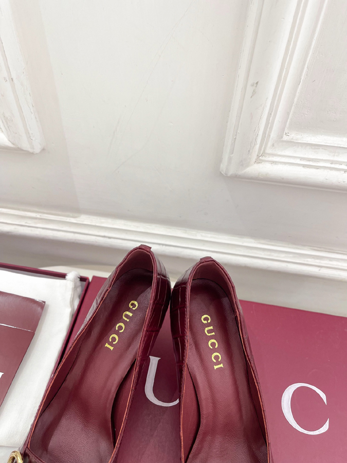 グッチ直営アウトレット店 靴 GUCCI グッチ パンプス ハイヒール クロコ型押しレザー ホースビット グッチ ポインテッドトゥ ヒール - 画像 (7)