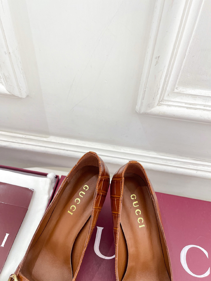 グッチ直営アウトレット店 靴 GUCCI グッチ パンプス ハイヒール クロコ型押しレザー ホースビット ポインテッドトゥ グッチ 靴 レディース - 画像 (7)