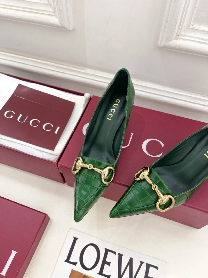 グッチ直営アウトレット店 靴 GUCCI グッチ パンプス ハイヒール グリーン クロコ型押しレザー ホースビット グッチ 靴 ポインテッドトゥ - 画像 (6)