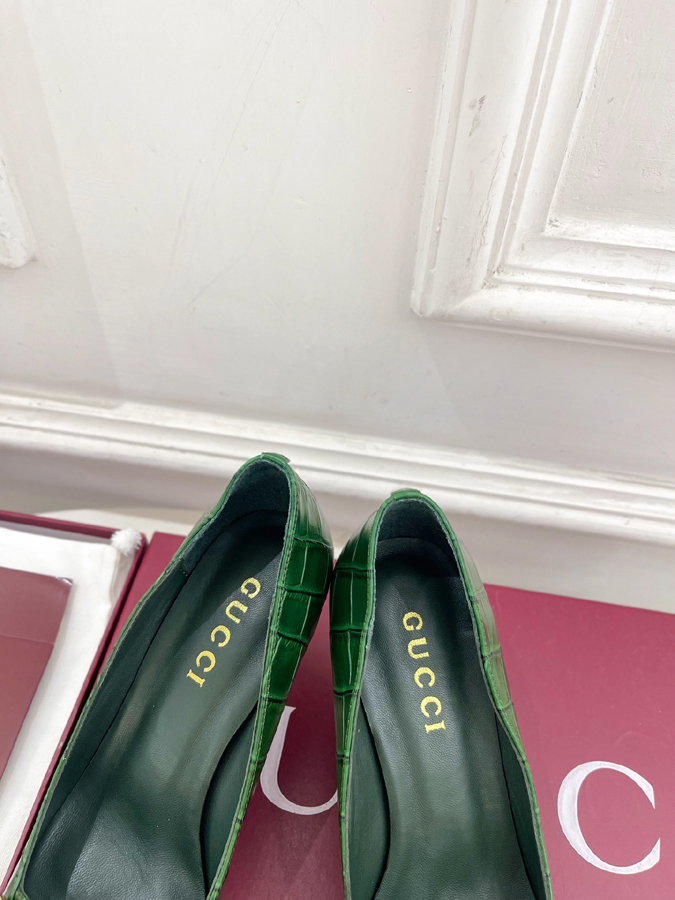 グッチ直営アウトレット店 靴 GUCCI グッチ パンプス ハイヒール グリーン クロコ型押しレザー ホースビット グッチ 靴 ポインテッドトゥ - 画像 (7)