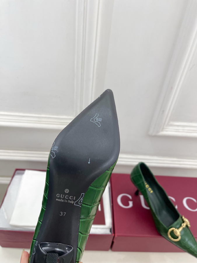 グッチ直営アウトレット店 靴 GUCCI グッチ パンプス ハイヒール グリーン クロコ型押しレザー ホースビット グッチ 靴 ポインテッドトゥ - 画像 (9)
