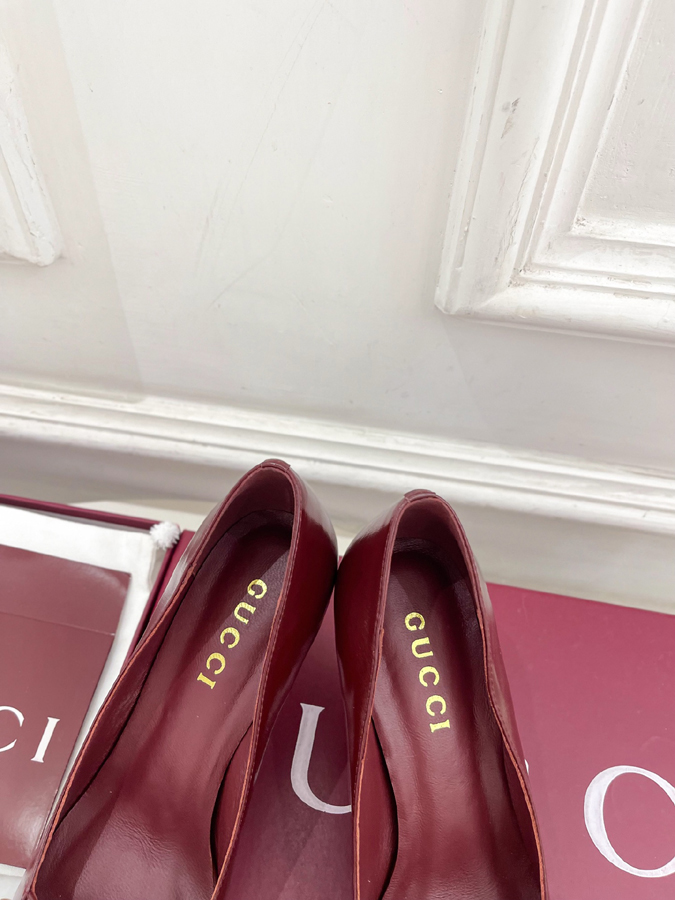 グッチ直営アウトレット店 靴 GUCCI グッチ Boulevard パンプス ハイヒール レディース バーガンディ 光沢レザー ホースビット ポインテッドトゥ グッチ 靴 レディース - 画像 (7)