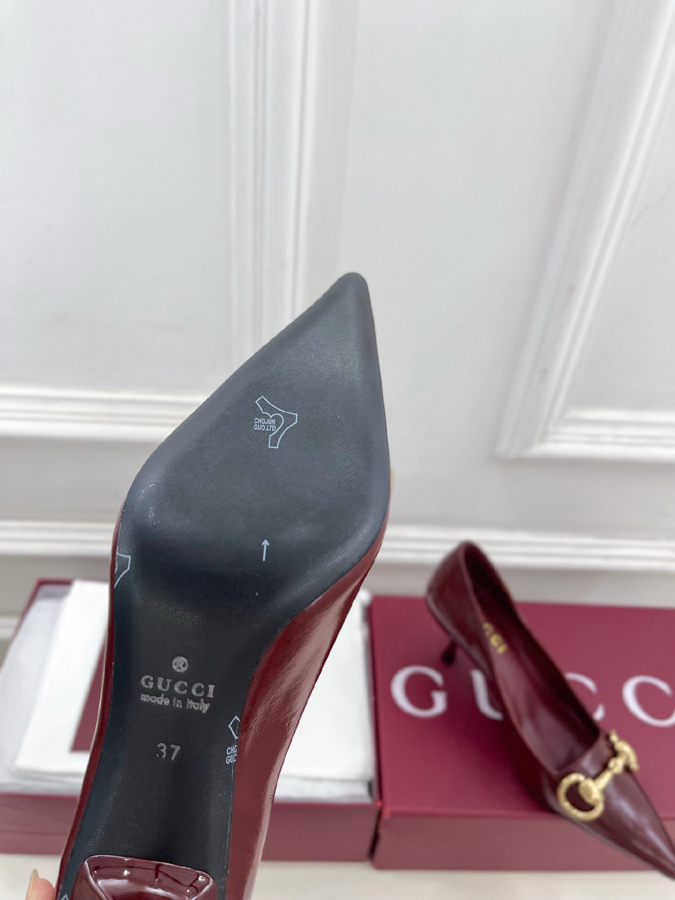 グッチ直営アウトレット店 靴 GUCCI グッチ Boulevard パンプス ハイヒール レディース バーガンディ 光沢レザー ホースビット ポインテッドトゥ グッチ 靴 レディース - 画像 (9)