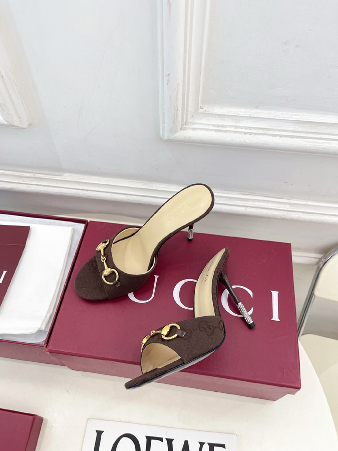 グッチ直営アウトレット店 靴 GUCCI グッチ ミュール サンダル ハイヒール GGキャンバス ホースビット クリスタルヒール グッチ 靴 レディース - 画像 (5)